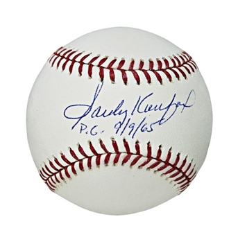Sandy Koufax Signed and Inscribed Perfect Game Baseball – ‘P.G. 9/9/65’